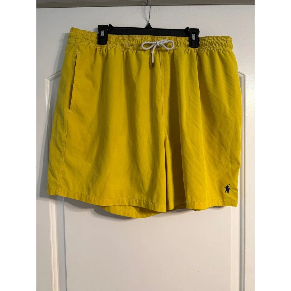 Polo Ralph Lauren Swim Trunks Men 2X Yellow Drawstring Pony Logo Preppy Designer